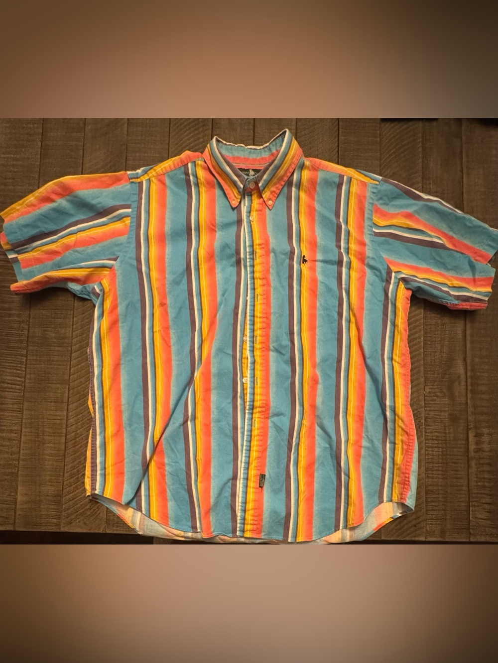 Hunt Club Multicolor Vertical Stripe Button-Down Shirt - Blue/Yellow/Orange